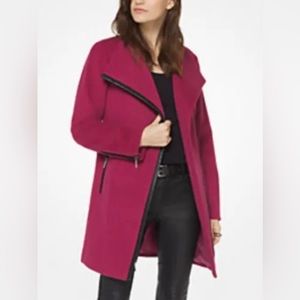 Michael Kors Wool Blend Asymmetrical Belted Coat Faux Leather Trim.  Retail $350